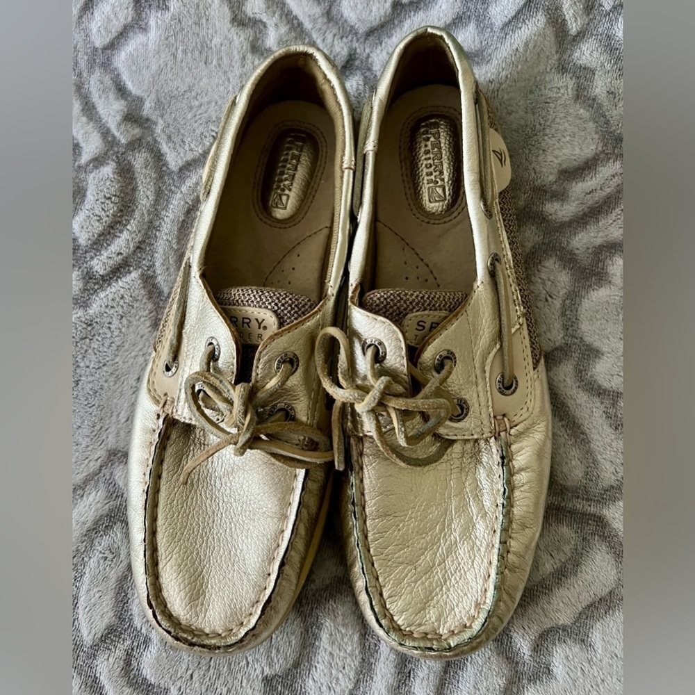 Sperry Metallic Gold Leather Boat Shoes Size 7.5M - Picture 4 of 7
